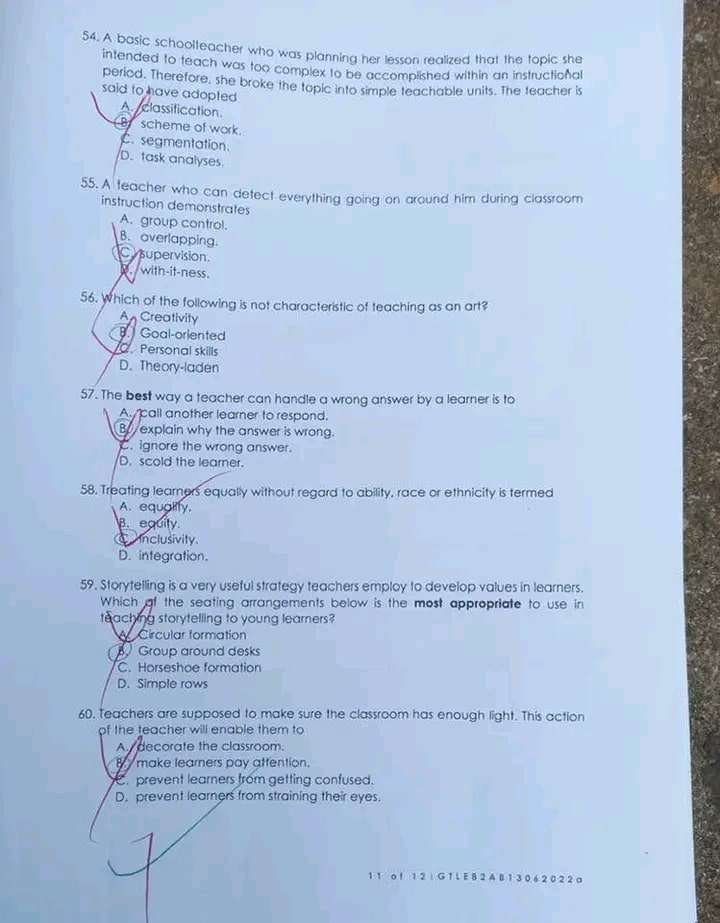 NTC Marked Correct Answers To GTLE Past Questions Wrong Educative NTC Marked Correct Answers To GTLE Past Questions Wrong Educative